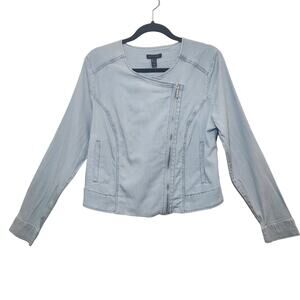 H By Halston Chambray Jacket Blue Denim Shacket Silver Zipper Women's Size 10‎